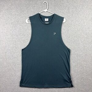 Gymshark Studio Tank Mens Medium Teal Blue Slim Stretch Drop Cut Lightweight Top